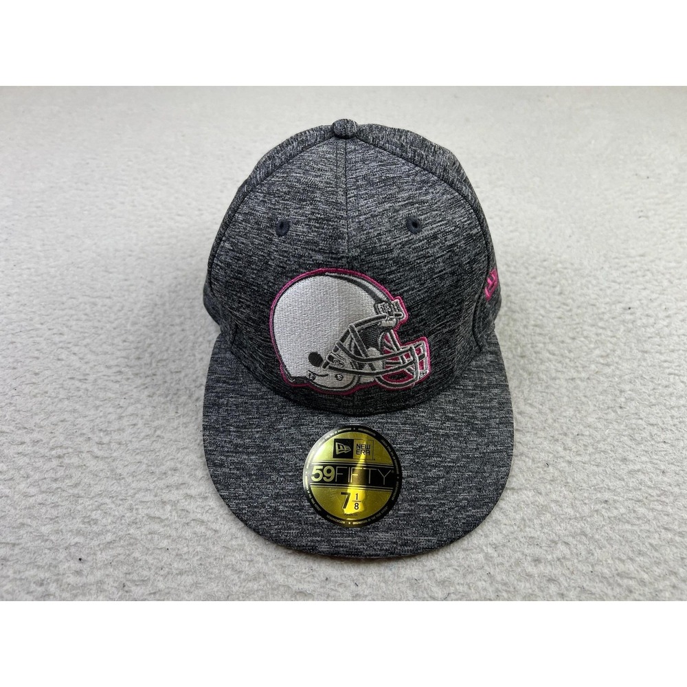 NFL Breast Cancer Hat Cap Fitted Mens 7 1/8 Gray NFL Football New Era On Field